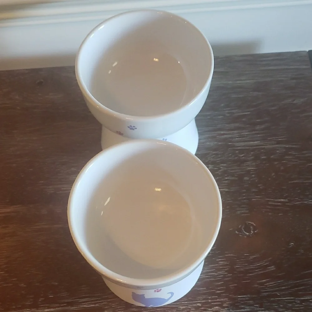New! Frisco Cat Print Non-Skid Elevated Ceramic Cat Bowl, 1.5 cup (2 bowls)